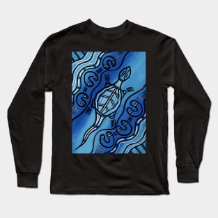 Aboriginal Art - Lizard Blue Long Sleeve T-Shirt